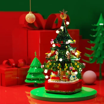 

2020 New Merry Christmas Tree Model Gifts Set Building Blocks With Light City Music Box Wreath Santa Claus Bricks Toys 486Pcs