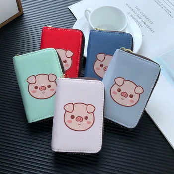 

2019 New Fashion Kawaii Pig Design Passport Cover ID Credit Card Holder Bag Case Metal Zipper Waterproof Cards Wallet Coin Purse