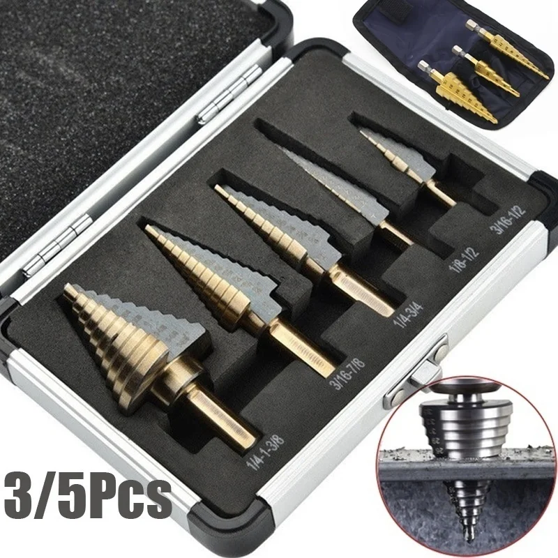 HSS-Conjunto de broca de paso para Metal, herramientas de broca de paso, caja de aluminio, herramienta de perforación de Metal, cono de madera, 4241 Cobalto, orificios múltiples, 50 tamaños