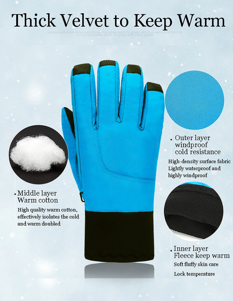 SAENSHING Snow Snowboard Ski Gloves Touch Screen Waterproof motorcycle Sports Gloves Warm Solid Color Skiing hand protection