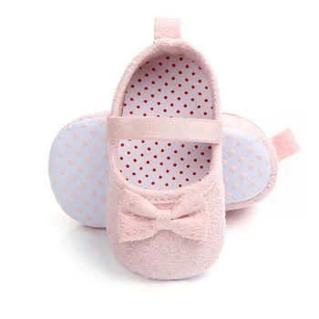 

Fashion Baby Shoes Boy Girl Dot Bow-Knot Solid Cotton Soft Sole Warm Fur Crib Shoes