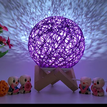 

15CM 3D LED Rattan Moon Night Light Moonlight USB Charging Table Desk Moon Lamp Includ wooden bracket Adjustable brightness 67