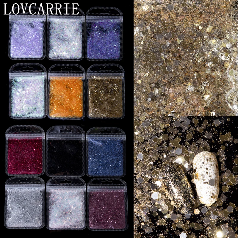 Блестки для ногтей LOVCARRIE 1 упаковка блестящие черные и золотые блестки лица