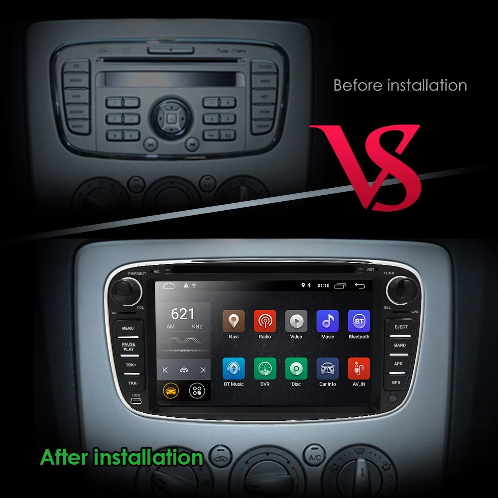 Top 2Din 7" Android 9.0 Car DVD Player Radio for Ford Mondeo Focus S-Max C-MAX Galaxy Kuga Transit Connect Quad-Core Bluetooth DAB+ 5