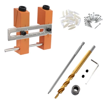 

1 Set Adjustable Double Pocket Hole Jig System 9.5Mm 3/8 Inch Drill Bits Doweling Drilling Jig Punch Locator Woodworking Drill G