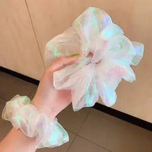 

Fantastic Shining Organza Big Hair Scrunchies Solid Plain Hair Band Simple Mermaid Ponytail Hair Accessories For Women Girls