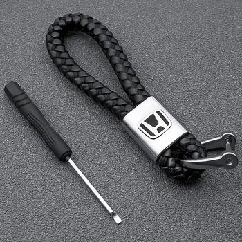 

Leather Rope KeyChain For Car Hand Woven Horseshoe Buckle Key Rings Metal Luxury Key Chains For Mugen Power Honda Civic CRV HRV