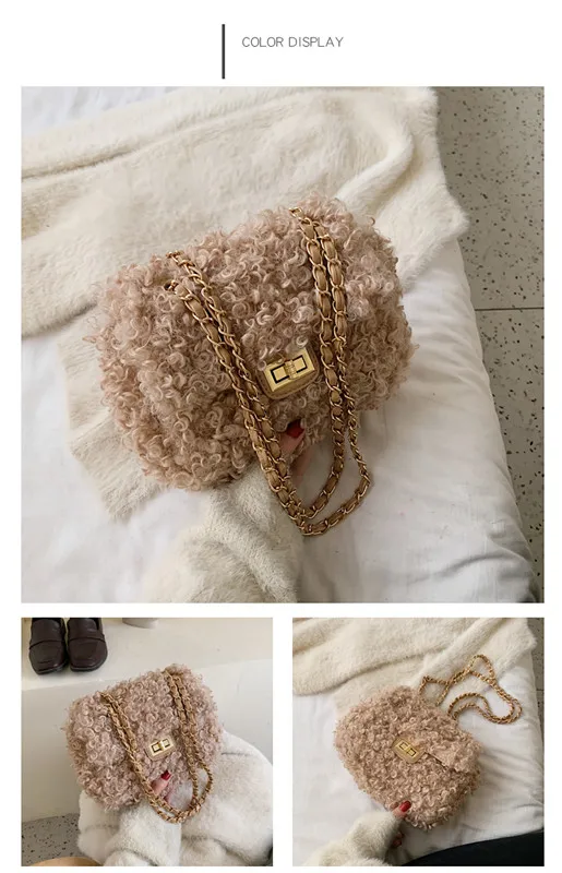 New Winter Fashion New Ladies Square bag High quality Soft Plush Women's Designer Handbag Chain Shoulder Messenger bags
