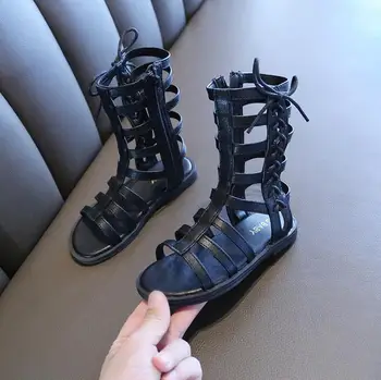 

Hot Girls Gladiator Sandals Soft Leather Baby High Summer Boots With Bowtie Fashion Beach Children Sandals Size 21-30