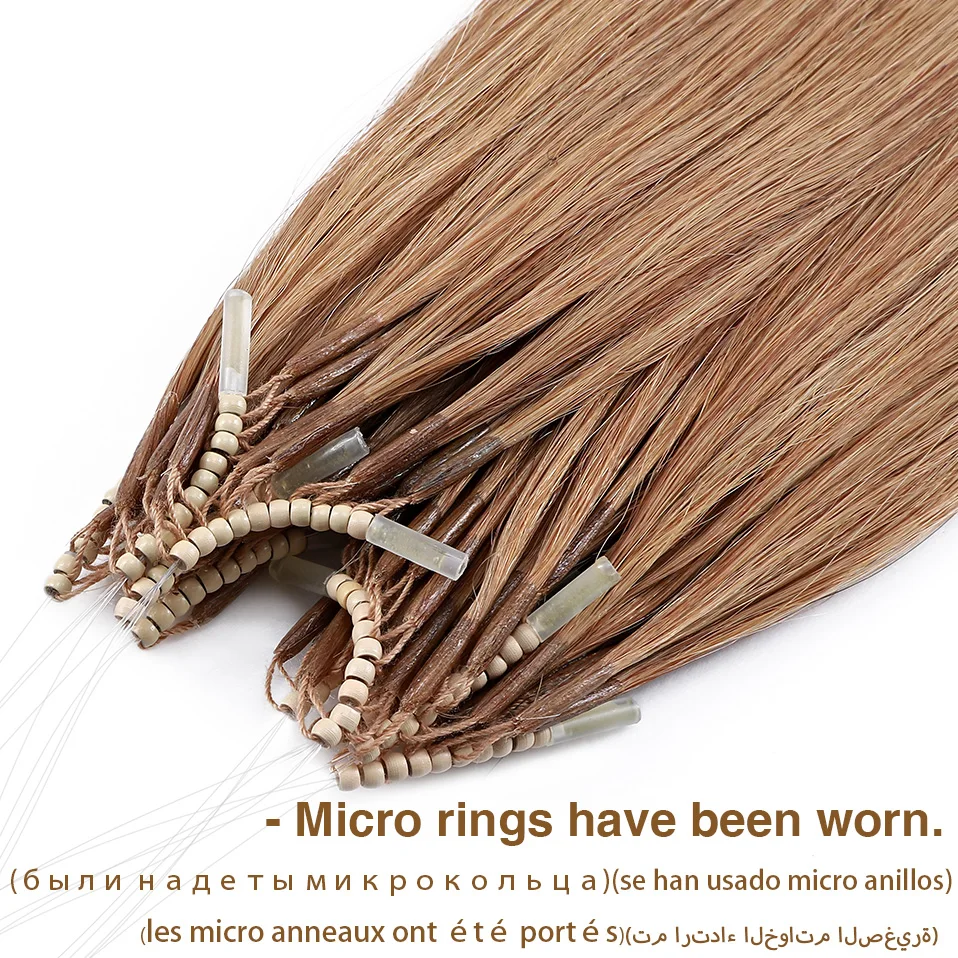 S-noilite 8D Natural Hair Extensions Human Hair 50pcs 0.6g/s Micro Ring 18Inch Blonde Micro Link Loop Extension For Women