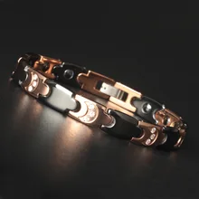 Розовое золото титановая сталь браслеты для женщин роскошный черный керамический с здоровыми магнитами мужской браслет Pulseira