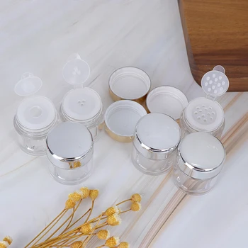 

1Pc 5ml Plastic Clear Reusable Empty Loose Powder Box Makeup Cosmetic Container Cosmetic Jar Travel Pot With Gold/Silver Cap