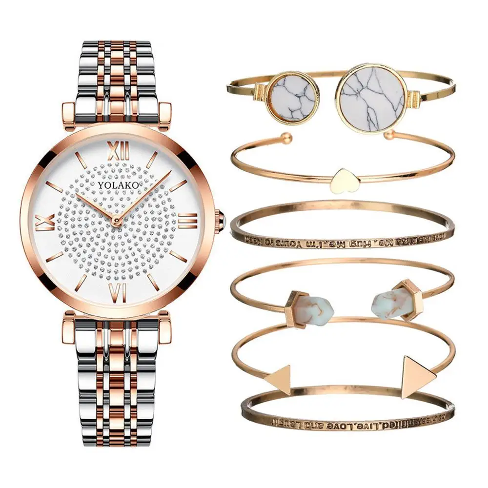 

7pc/set Luxury Brand Women Watches Starry Sky Dress Watch Buckle Fashion Casual Female Wristwatch Roman Numeral Simple Bracelet