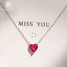 Begua Ringen 925 пробы Серебряное ожерелье Красное в форме сердца ключица цепь Простой Кристалл для женщин Свадебные ювелирные изделия