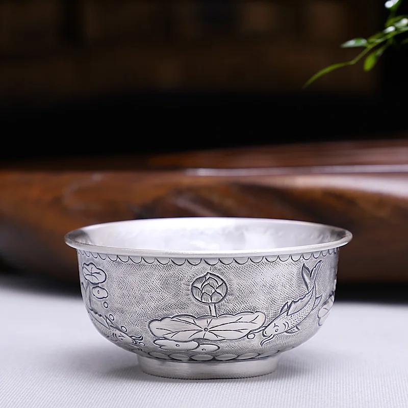 

Sterling Silver Set Tableware Yearly Fish Snow Silver Bowl Children Home Baby Silver Bowl Baby Rice Bowl