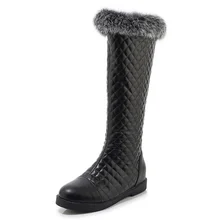 Новые зимние сапоги; женские теплые сапоги до колена с круглым носком; женские зимние сапоги с Плюшевым Мехом; водонепроницаемые сапоги; Botas; Цвет черный, белый; высокие сапоги