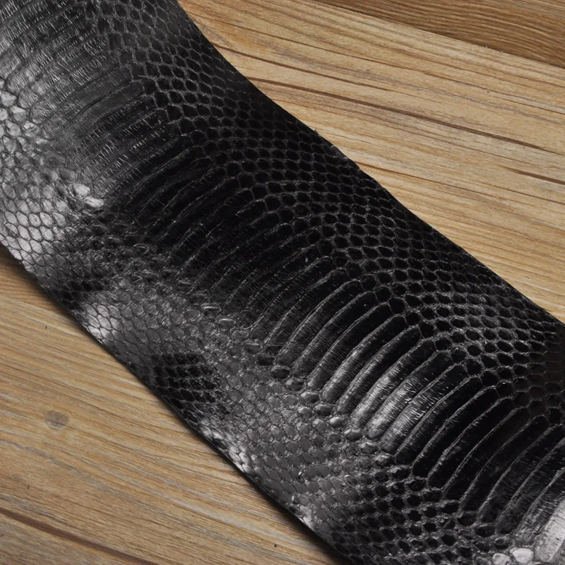 Leather Fabric Leather Material Handmade Leather Shiny Black Genuine Natural Snakeskin Leather DIY Fabric Handicraft Leather for Handbags, Belts 90-120 cm 1 Piece