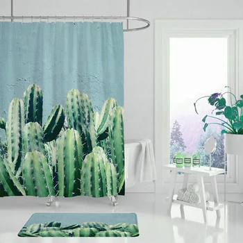 

Mildew proof polyester fabric bath curtain Plant Cactus Printing bathroom shower curtains screen with hooks home decoration