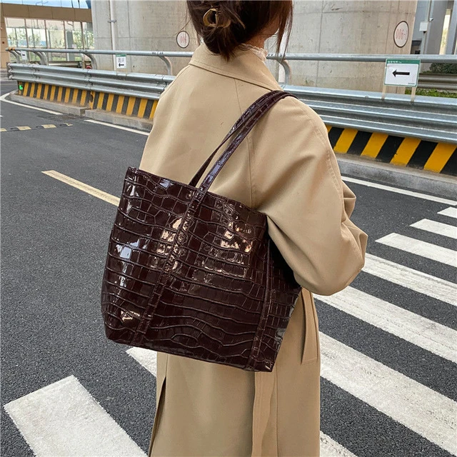 Large Faux Crocodile Leather Bag