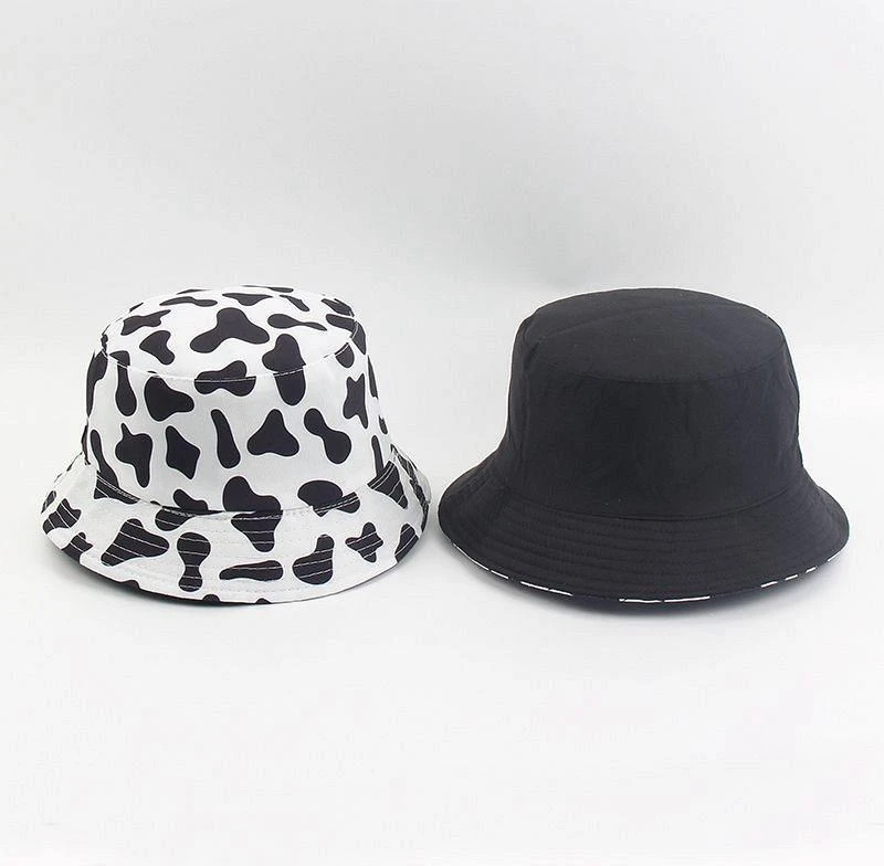 2020 New Reversible Black White Cow print Bucket Hat Women Men Fashion sun Panama hat Fisherman cap Unisex Casual Hip hop Caps