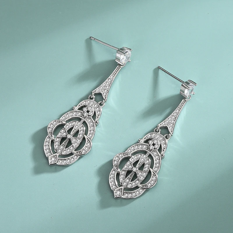 Retro Hollow Earrings Europe And The United States Fashion Ladies Earrings With Zirconia S925 Sterling Silver Earrings Jewelry