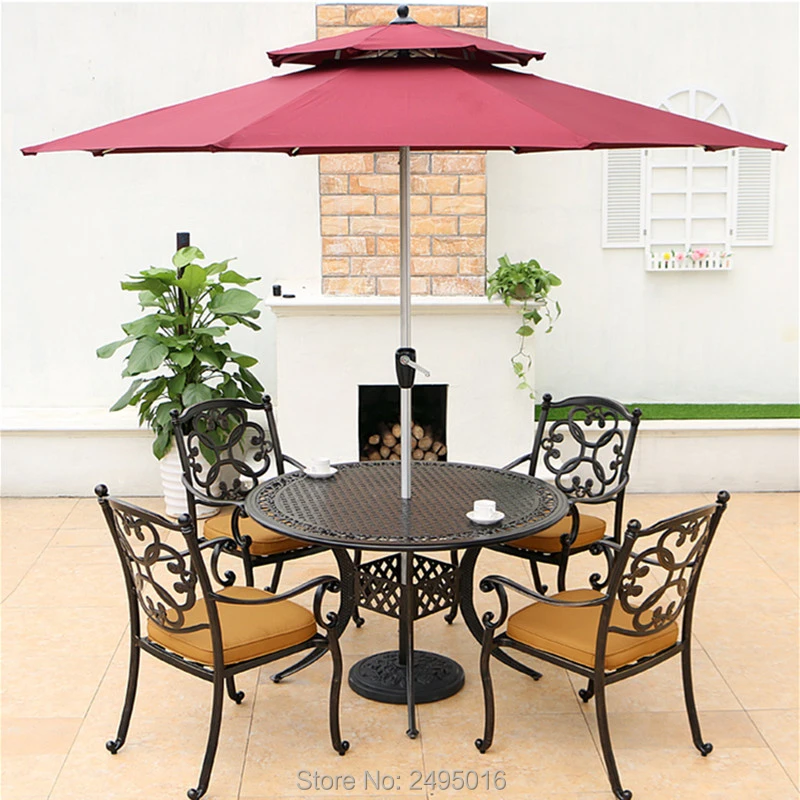 Set Of 5 Piece Cast Aluminum Outdoor Furniture Dining Set Armrest Chairs With Round Table Dia120cm For Poolside No Umbrella Garden Furniture Sets Aliexpress