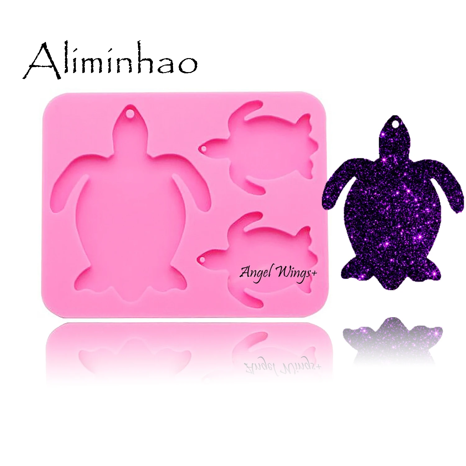 

DY0105 Shiny Turtle Family keychains mold Clay DIY tortoise Mom/baby Jewelry Making glitter epoxy Key Chain Silicone mold