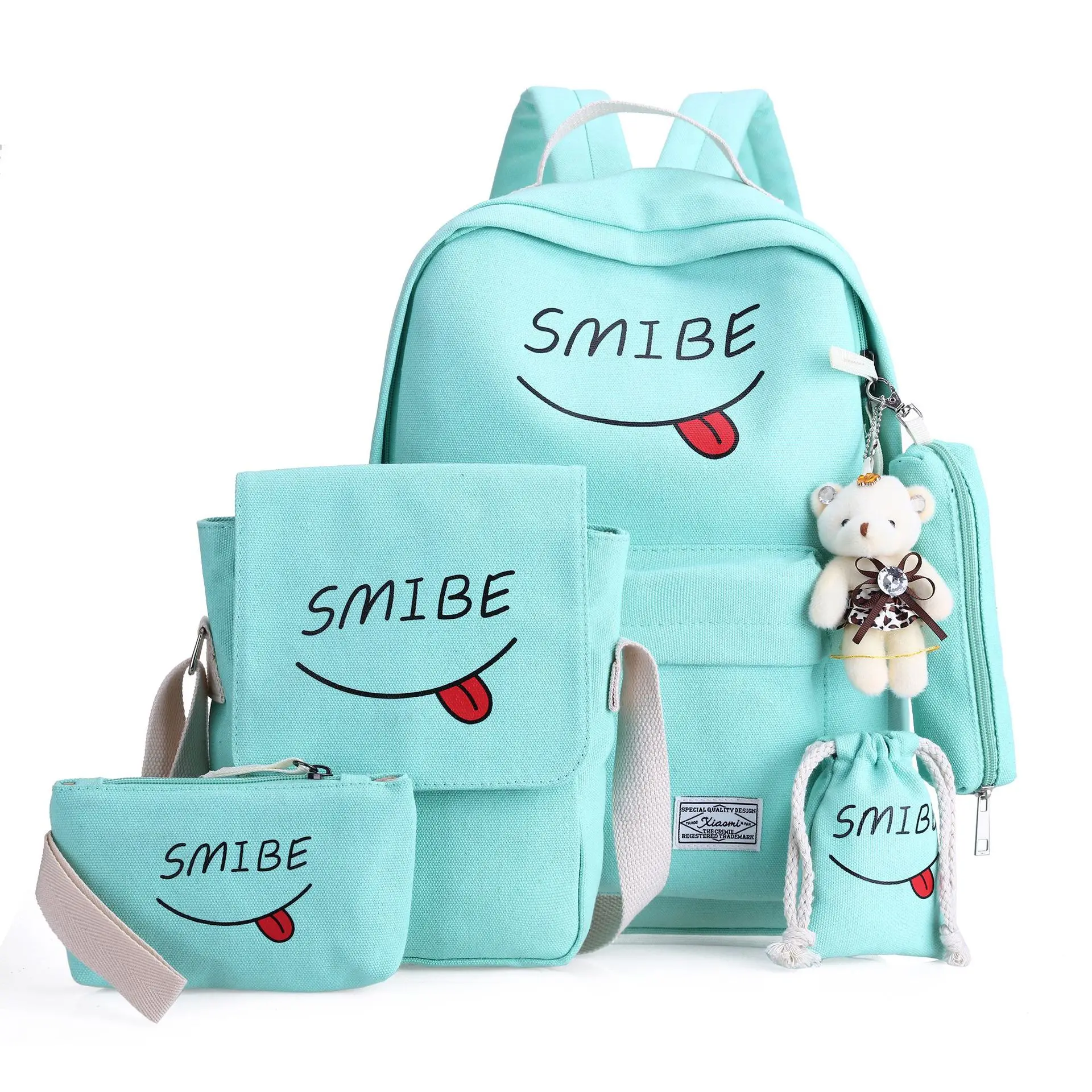 Новые школьные сумки 5 шт./компл. для подростков девочек детская школьная сумка большой емкости детский школьный рюкзак сумка дорожная сумка - Цвет: Зеленый