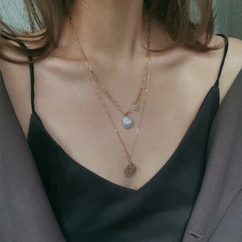 

Baroque abnormity natural pearl necklace Korean version of overlapping with gold filled clavicle chain combination set chain NBB