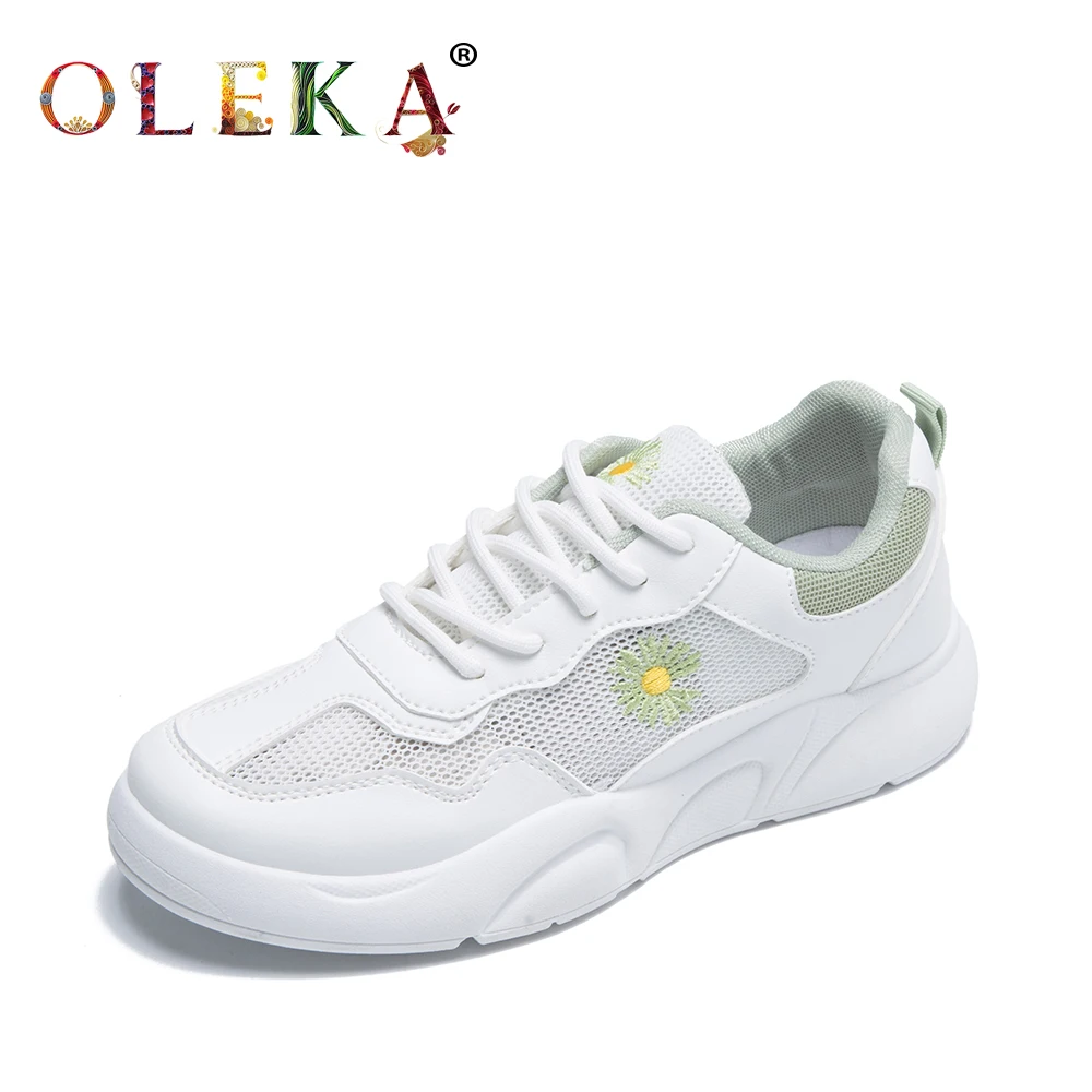 

OLEKA 2020 White Flat Casual Sneakers Comfortable And Breathable Young Flat Shoes Chrysanthemum High Women's Shoes