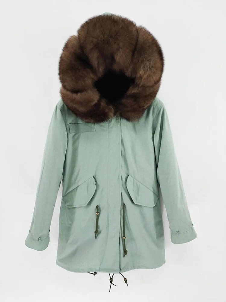 Woman's clothing solid ca sual coat Winter Jacket Real Fox Fur Collar faux fur lining Thick Warm Real Fur Coat Long Parka