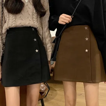 

Skirts Women Autumn High Waist Mini Black Skirt Simple Daily Girls Lovely Korean Style Fashion Star Embroidery Temperament Sweet