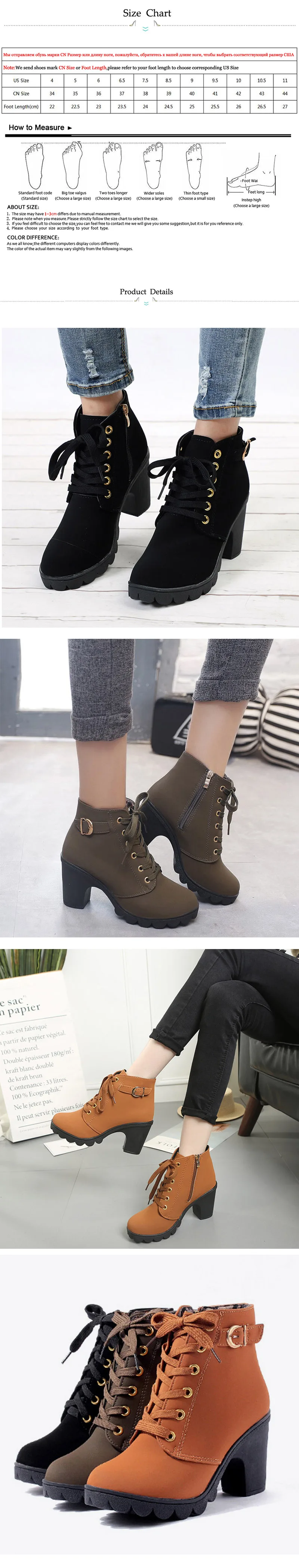 Прямая поставка женский толстый ботильоны модная обувь на высоком каблуке женские флоковые теплые ботинки на платформе с пряжкой, большие размеры 43, XYZ209
