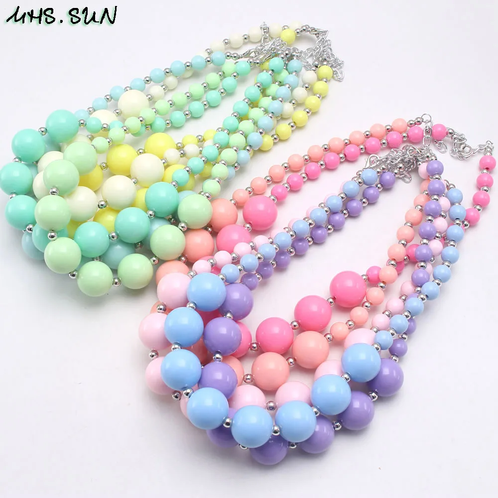 Mhs sun New Springtime Girl Chunky Bubblegum Beads Necklace Handmade 