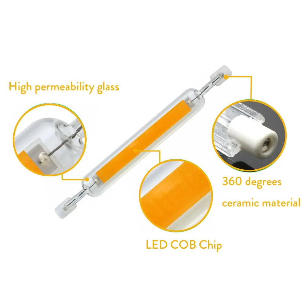 Диммируемые светодиодные лампы R7s J78 J118 7 Вт 12 15 20 COB SMD 2835 керамические стеклянные