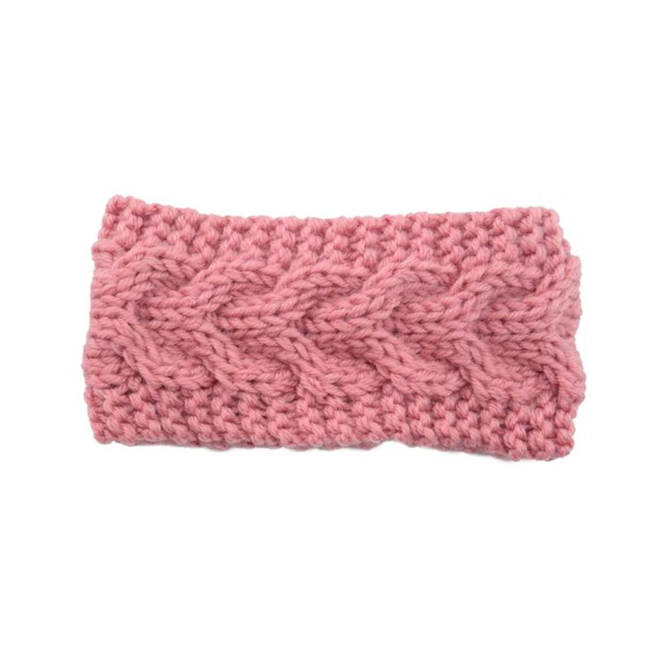 pink Вязаная шерстяная повязка Детская зимняя Ушная теплая накладка головной убор вязанная крючком Детская лента для волос - Цвет: pink
