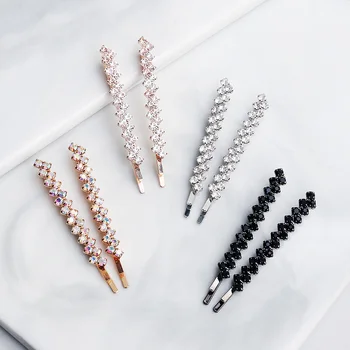 

1Pair Rhinestones Alloy Hair Clip 4 Colors Optional Snap Barrette Bangs Clips Hairpin For Elegant Women Girls Hair Accessories