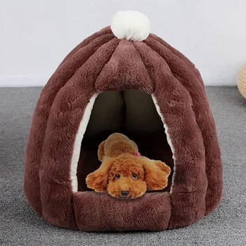 

Cute Pet Dog Cat Tent House Kennel Winter Warm Nest Soft Foldable Sleeping Mat Pad Cotton Yurt-style Pet HouseHot45cm