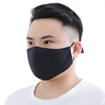 

Unisex Black Cotton Mouth Mask Dustproof Sunscreen Earloop Washable Respirator