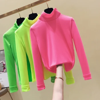 

Turtleneck Undershirt Women Spring and Autumn New Long-sleeved T-shirt Slim Tops Female Candy Color Tops T Shirts Female Student