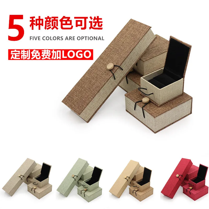 

Top Grade Wooden Buckle Jewlery Box Retro Linen Ring Pendant Bracelet Necklace Packaging Jewlery Box