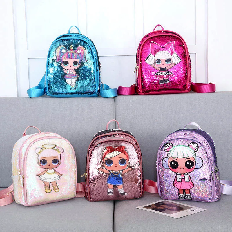 

LOL Surprise Doll New Children Sequins Tide Sequins Backpack Double Zipper Small Fresh Cute Bag Gift 2S05,beach towel