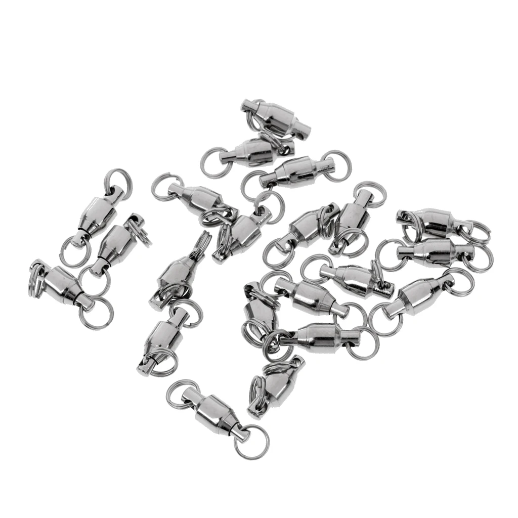 20 Pieces Rolling Barrel Swivel Alloy Ball Bearing Swivels Connector Solid Rings Fishing Replacement Tackles 
