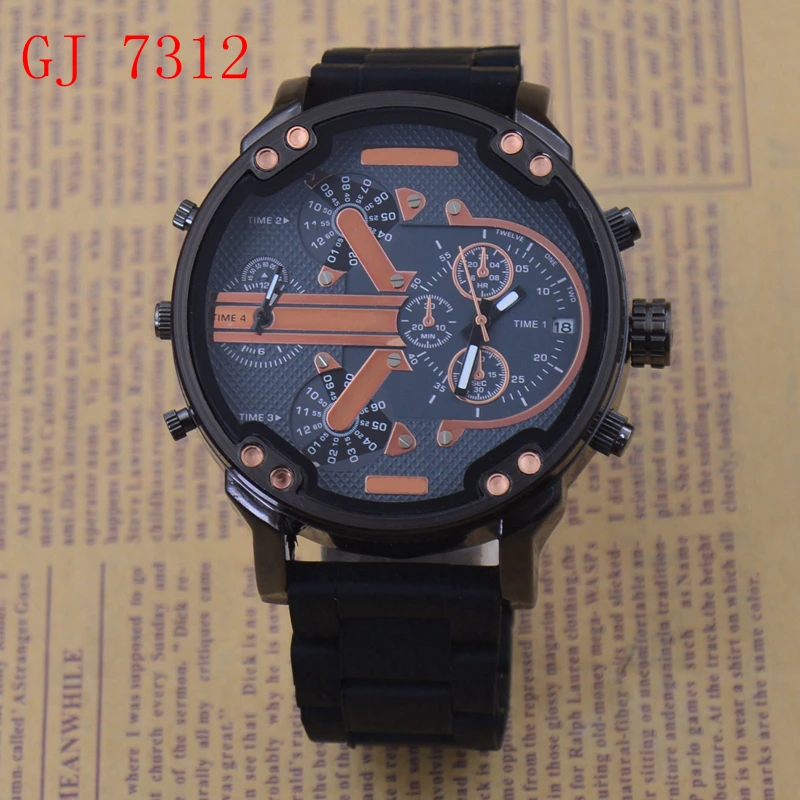 Male Silica Gel Quartz Movement Wrist Watch Multi-function Pure Colour Silicone Watchband Military Off-road Large Dial 52CM - Цвет: GJ 7312