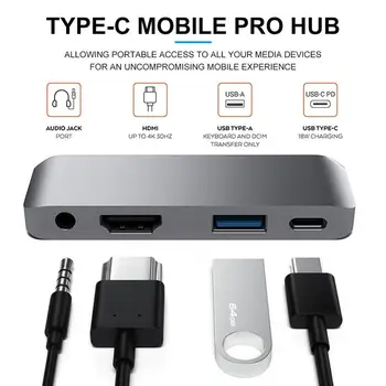 

20pcs/lot USB Type-C Hub Adapter with USB-C PD Charging 4K HDMI USB 3.0 & 3.5mm Headphone Jack-Compatible For iPad Pro