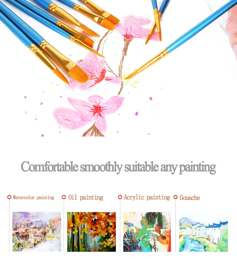 10Pcs/Set Nylon Hair Painting Brushes