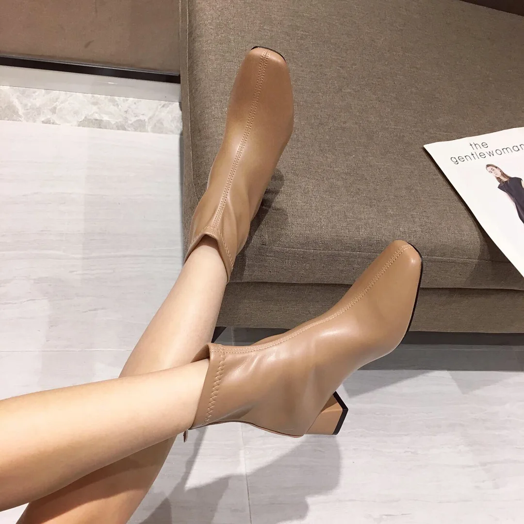 

Chunky-Heel Small Short Boots Women's 2019 Winter New Style Korean-style Slimming plus Velvet WOMEN'S Boots Square Head after Zi