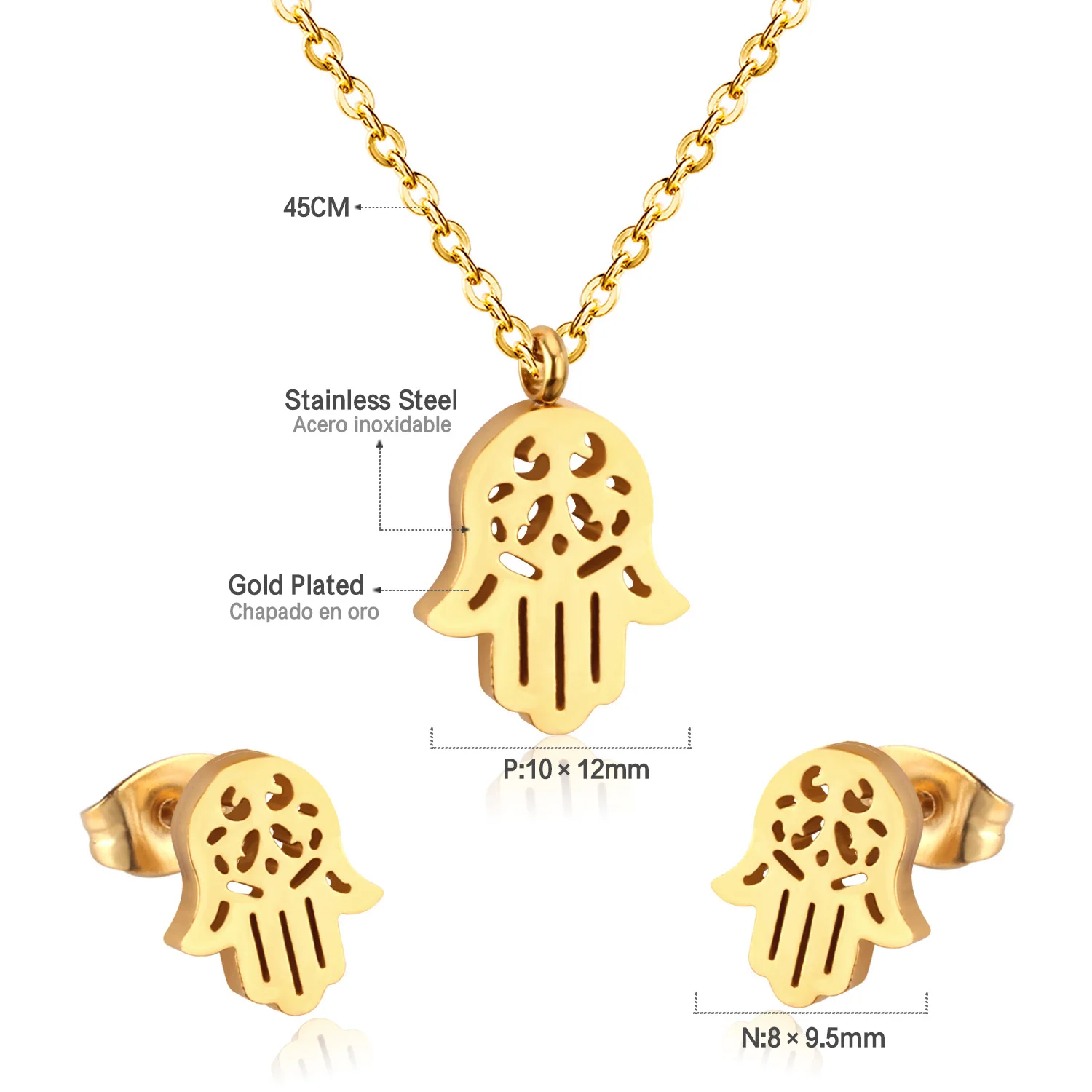 LUXUKISSKIDS Animal Cat Jewelry Sets Stainless Steel 316L Hamsa Hand Necklace For Women/Girls Dubai Indian African Jewelry Sets