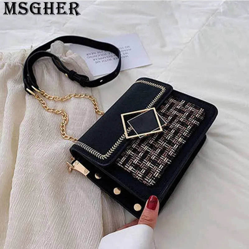 

MSGHER Frosted Plaid Flap Women Bag Summer Rivet Thread Summer Joker Metal Chain Shoulderband New Style 2019 Female Bag WB2787