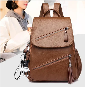 

Vintage Tassels Backpack New Women Retro PU Leather Rucksack Big Capacity School Bag For Teenager Girl Travel